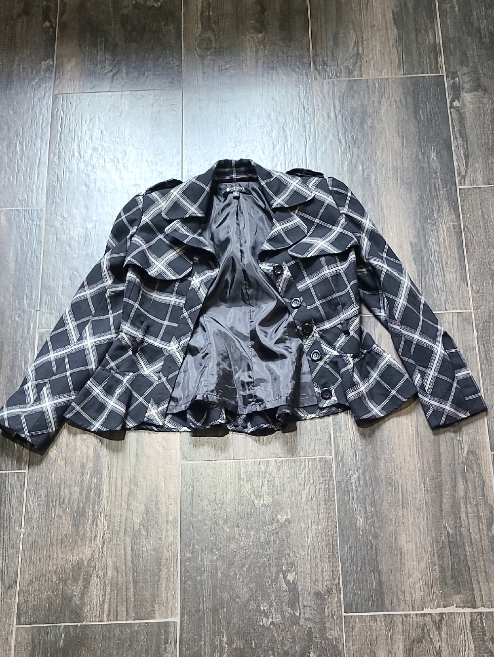 Nine West Black Plaid Peplum Blazer